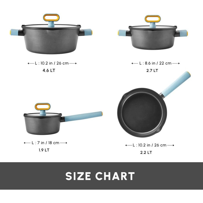 Набір кухонного посуду Karaca Fancy 7 предметів з кераміки з кришкою з скла, антипригарне покриття SwissCrystal без PFAS, включає каструлю, каструлі з кришками та сковороду