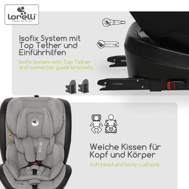 Автокрісло Lorelli Nebula, автокрісло з Isofix - група 0/1/2/3 (0-36 кг), дитяче крісло, регульований підголівник в 8 положеннях, поворот на 360 градусів, 5-точковий ремінь безпеки, чорний (темно-сірий)