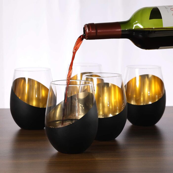 АНУБЕ 482 мл, келихи для червоного або білого вина мідного кольору без ніжок, для дегустації вин, весілля, ювілею, вишуканої кухні, 6 шт. (чорний)