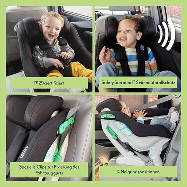 Автокрісло Graco Extend™ LX R129 Reboarder: від народження до 4 років (40-105 см), поворотне, збоку захист, чорний, Midnight Extend i-Size Single