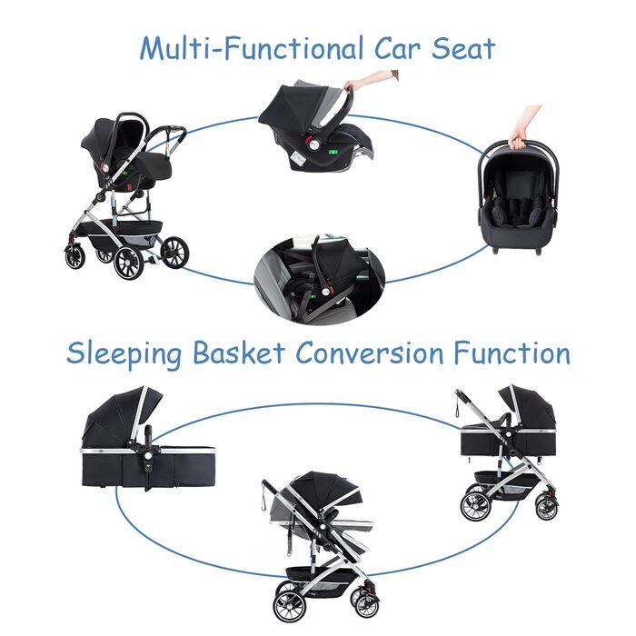 Дитяча коляска 3 в 1, туристична, швидко складається одним кліком, з фіксацією передніх коліс, великий спальний простір (бежева), 8-808C, 0-4 роки