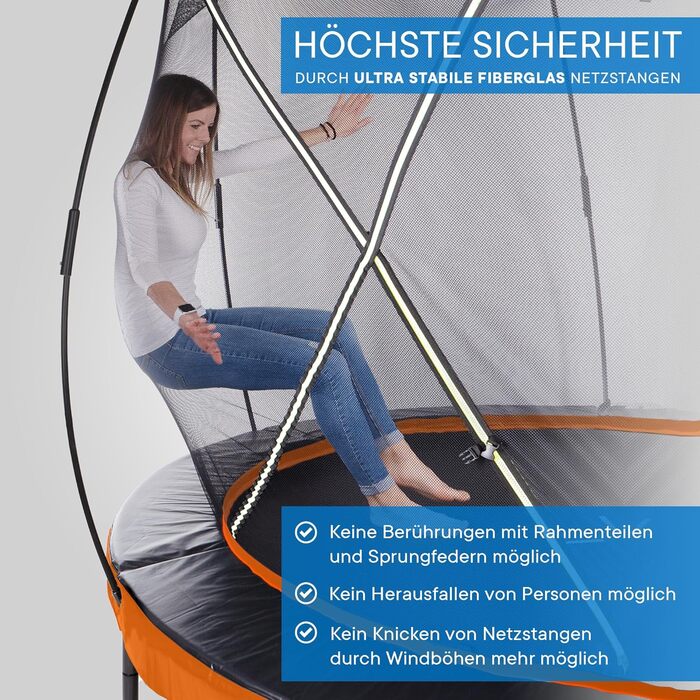 Батут KINETIC SPORTS Ultimate Pro Ø 366 см для дітей з драбиною та захисною сіткою - чорний/помаранчевий