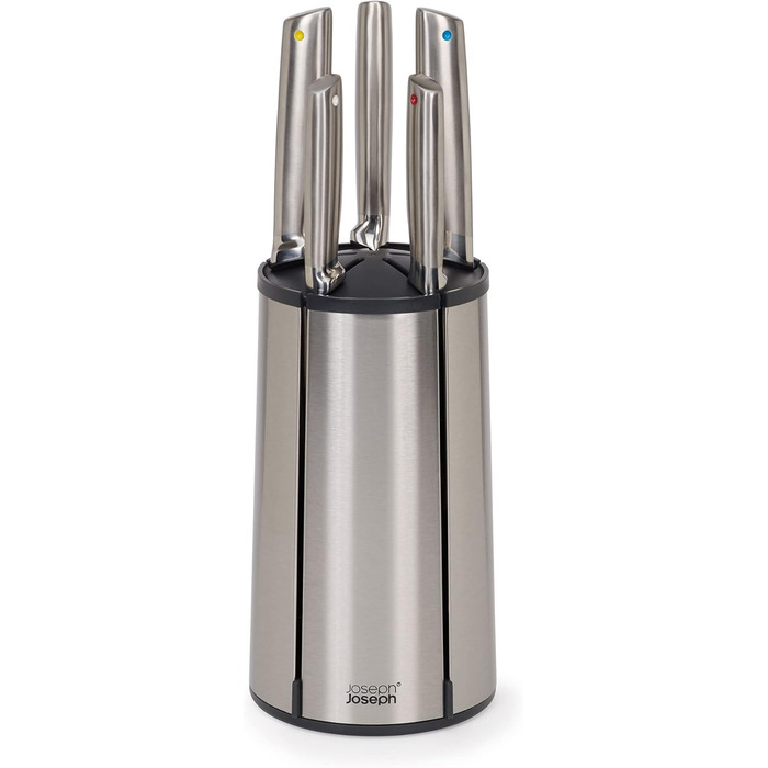 Joseph Joseph Elevate - Набір ножів з обертовим підставою (5 шт.) з нержавіючої сталі, японські леза, антифронт покриття, неслизьке дно
