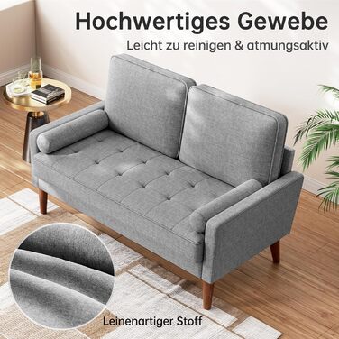 Диван Vesgantti 2-місний, 121 см, сучасний дизайн, 2 подушки, сірий льон для вітальні/квартири/офісу