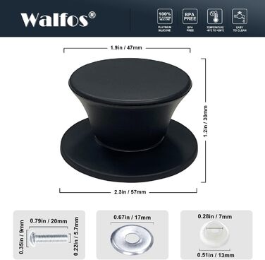 Універсальна кришка для каструль та сковорідок Walfos зі скляним куполом та силіконовим обідком, Ø 33, 36, 38 см, термостійка, чорна