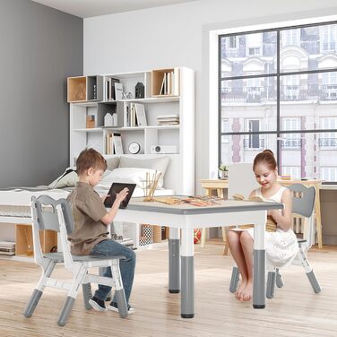 Дитячий стіл зі стільцями, регульована висота, 3 частини, пластиковий стіл-парта для дитячої кімнати, 80x60 см