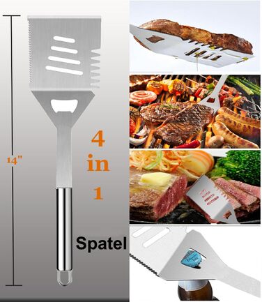 Набір гриль-посуду з нержавіючої сталі, 20 предметів. Ідеальний подарунок для чоловіків, для барбекю, пікніків та кемпінгу.