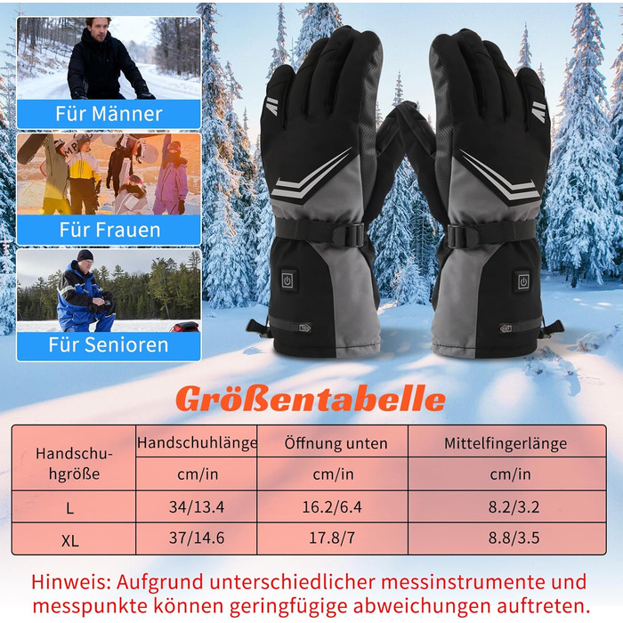 Електричні гріючі рукавички з акумулятором 7500mAh, OUTJUT для лижного спорту, чоловічі та жіночі, 3 режими нагріву, водонепроникні, з підтримкою сенсорного екрану, зимові рукавички, подарунок на Новий рік, розмір XL