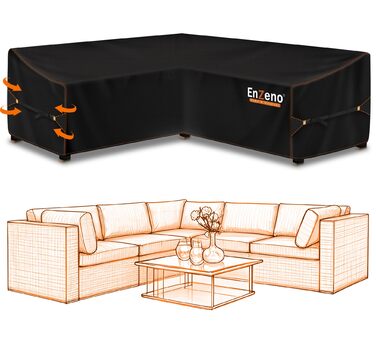 Чохол для садово-патіо меблів Enzeno L-подібної форми, водонепроникний та вітростійкий, 255x255x87 см