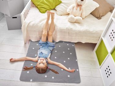 Дитячий килимок Primaflor в горошок - Punto - Пастельно-рожевий, Якісний і простий у догляді килимок для дитячої та дитячої кімнати, Ігровий килимок для дівчаток і хлопчиків (140 х 200 см, сірий)