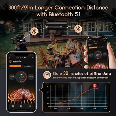 Термометр для м'яса Inkbird INT-11P-B: бездротовий, Bluetooth, IP67, для гриля, BBQ, духовки та кухні