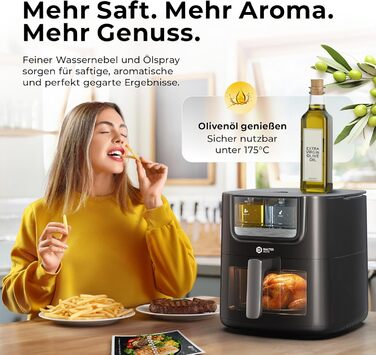 Бальтер Фритюрниця з гарячим повітрям Airfryer 5.5 л, 12 програм, з вікном, 100 рецептів, HL-551T (Чорний)