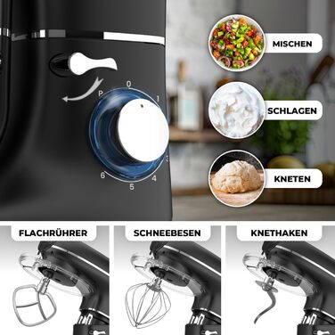 Кухонний комбайн з машиною для пасти – 2000W, електричний, з чашею 6.2L з нержавіючої сталі (чорний)