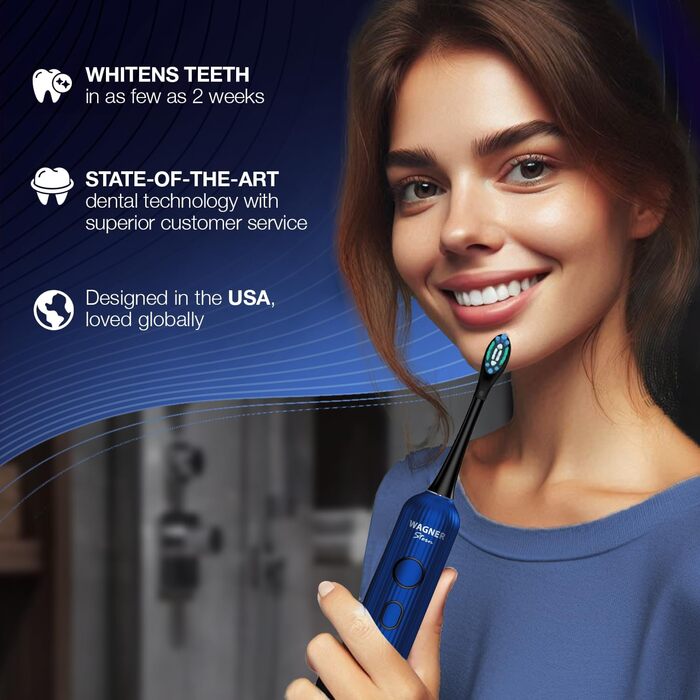 Електрична зубна щітка Wagner Stern VibroWave Plus з 4 насадками, IPX7, Moonlit Blue