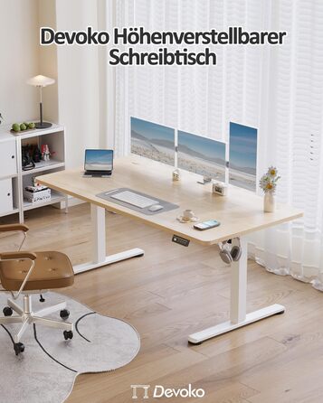 Електричний регульований стіл Devoko 120x60 см: офісний, для комп'ютера, з пам'яттю висоти, стоячий, бежевий