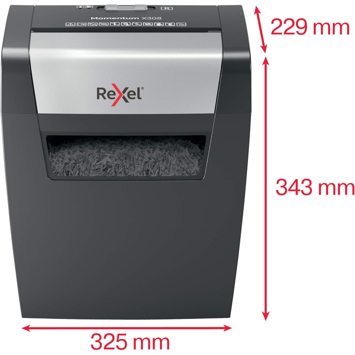 Шредер Rexel Momentum X308: безпечний знищення документів, P3, 8 листів A4, чорний