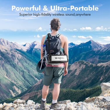 Портативна Bluetooth колонка W-KING 90W з глибоким басом, водонепроникна IPX6, Powerbank, AUX, TF, NFC, 40 годин роботи, EQ, чорно-біла