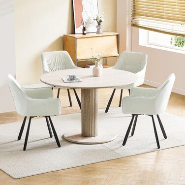 Набір обідніх крісел 6 шт., поворотні, з підлокітниками, 360°, м'які, оксамитові, для вітальні, кухні, робочого кабінету, спальні (бежевий)