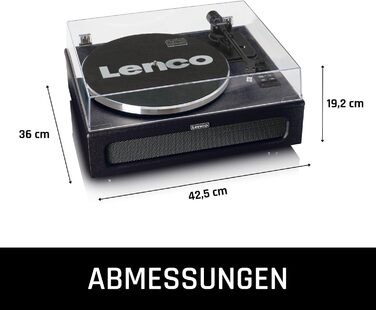 Програвач вінілу Lenco LS-430 з Bluetooth, вбудованими динаміками 40 Вт, пасиковим приводом, регулюванням швидкості, фонокоректором, RCA і AUX, чорний
