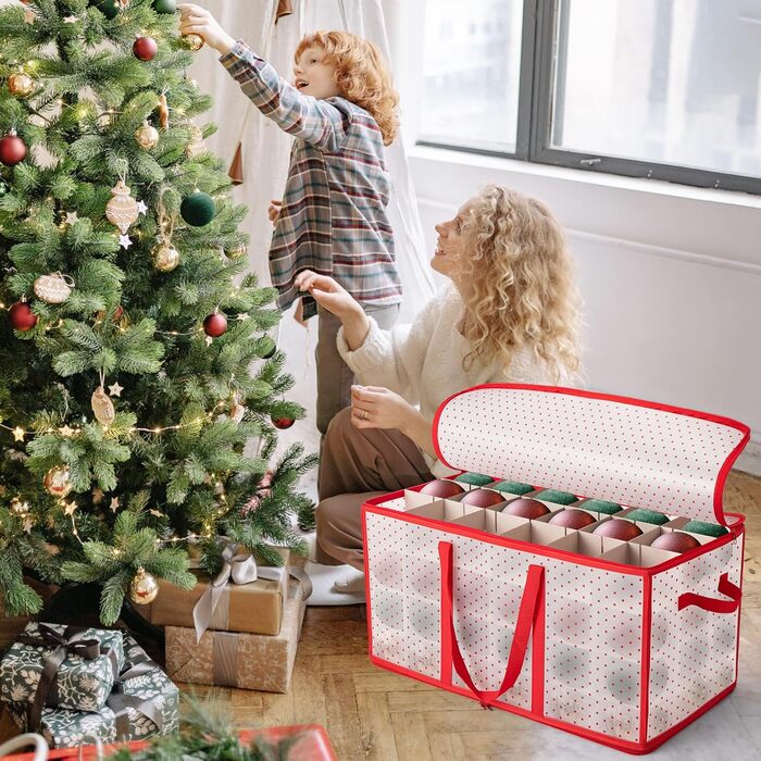 Коробка для зберігання новорічних кулічок, 128 відділень, червона