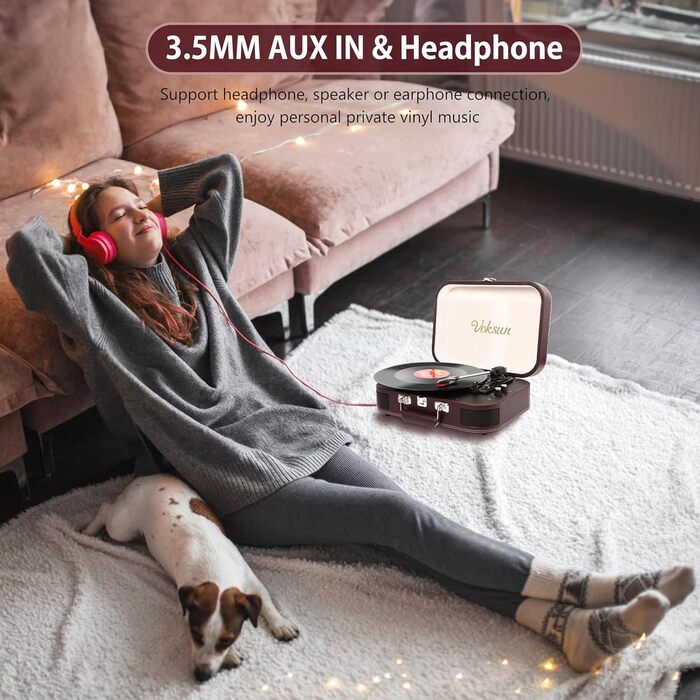 Вініловий програвач з динаміками, Bluetooth 5.4, USB, ретро-валізка, 33/45/78 об/хв, RCA/AUX, червоний