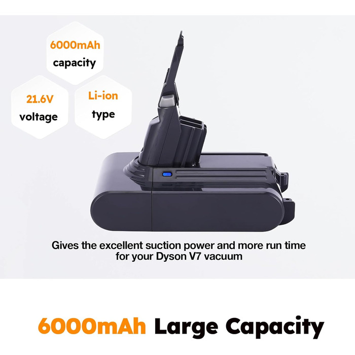 Змінна батарея 6000 мАг для пилососа Dyson V7 SV11 Animal/Motorhead/Trigger/Fluffy/Mattres.