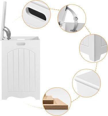 Кошик для білизни Yaheetech з кришкою, 96L, дерев'яний, білий, 39.5x39.5x61 см