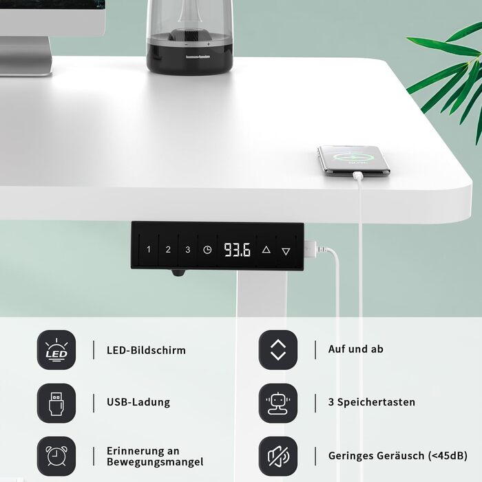 Електричний регульований стіл Devoko 140x70 см з пам'яттю, USB та системою захисту від зіткнень. Білий, для офісу