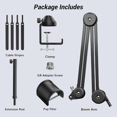 Мікрофонна стійка TONOR T50 (40+40+40 см) з поп-фільтром, кріплення 3/8