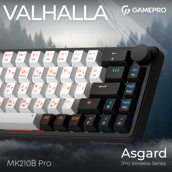 Бездротова механічна клавіатура GamePro Asgard Valhalla  (MK210B Pro) 65% QLAB orange switches