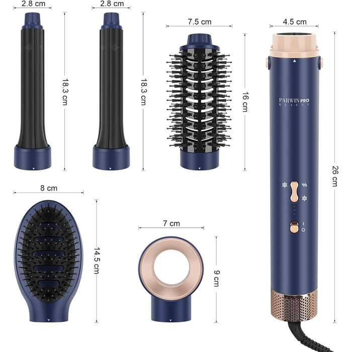 В 1 MaxAIR Styler, щітка з теплим повітрям PARWIN PRO BEAUTY, 110 000 об/хв, Сушіння/Випрямлення/Об'єм/Локони, Іонний догляд, Синій, 5