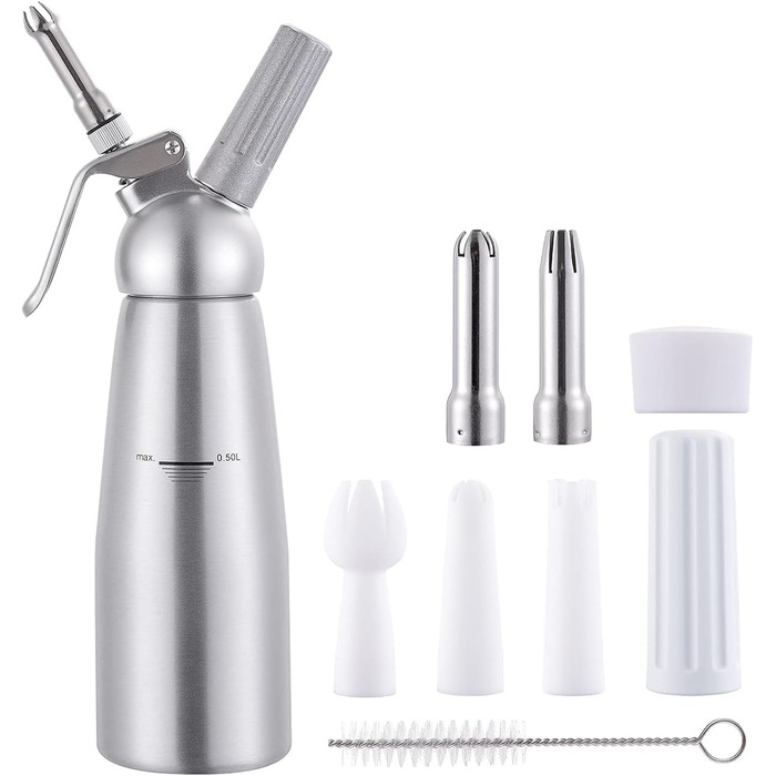 Професійний сифон для збивання вершків з 3 насадками, 500 мл (алюміній)