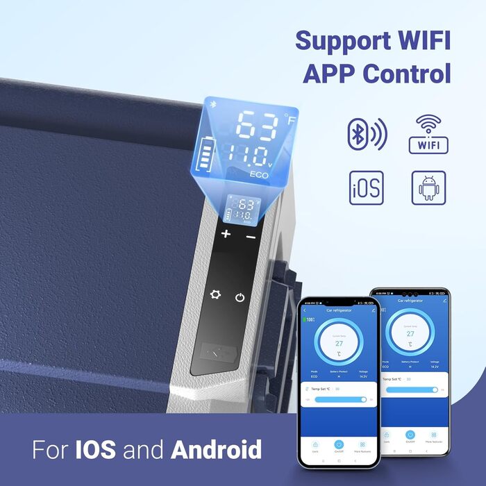 Автомобільний компресорний холодильник AAOBOSI 50л з Wi-Fi, 12/24V та 220V, -20°C для авто, вантажівок, кемпінгу, з двома зонами охолодження
