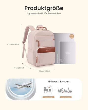 LOVEVOOK Рюкзак для ноутбука, водонепроникний, для роботи, школи, подорожей (15,6 дюймів, абрикосовий+коричневий)