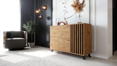 Комод Newroom Дикий дуб Антрацит - 118x85x40 см - Сервант Modern Vintage - Highboard Credenza