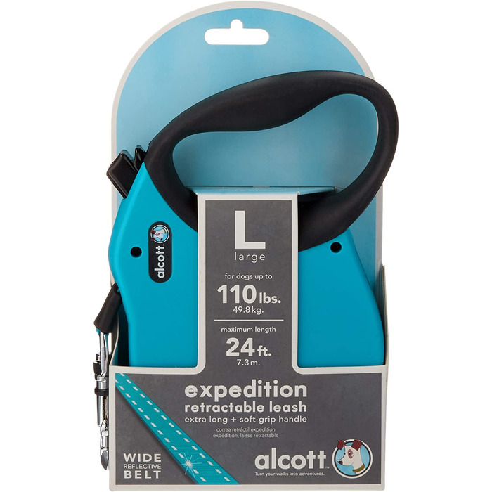 Роликові повідці Alcott 5660-RLSHPW для експедицій для собак 7,5 м Світловідбиваюча стрічка на ремені з м'якою сірою ручкою l синій, 50 кг