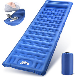 Спальний килимок Sentasi самонадувний для вулиці, кемпінговий надувний матрац з ножним насосом, спальник ультралегкий для 1 людини, водонепроникний кемпінговий матрац для намету, походів, подорожей, трекінгу (синій)