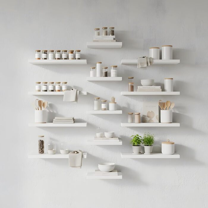 Набір полиць настінних 4 шт. для декору та книг з МДФ, білі 40x14x3 см