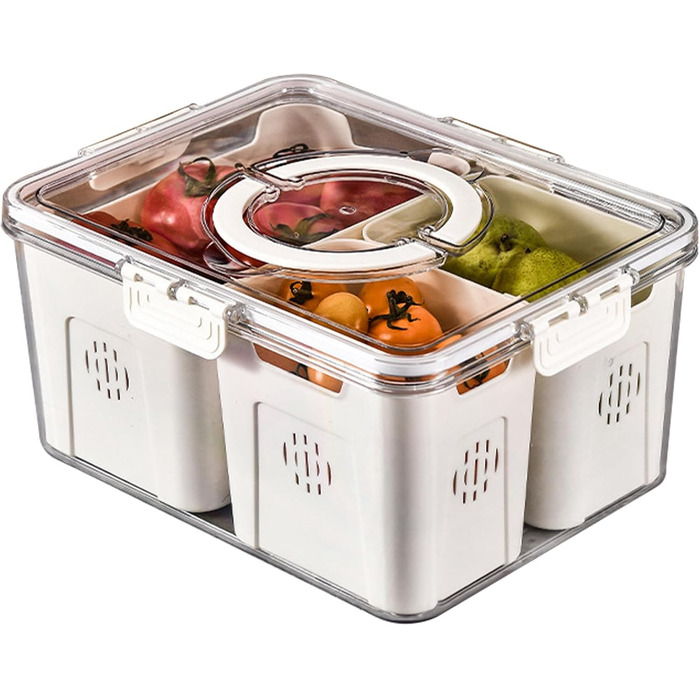 Організатор для холодильника з кришкою, прозорий, 3 відділення, стековий, для зберігання продуктів