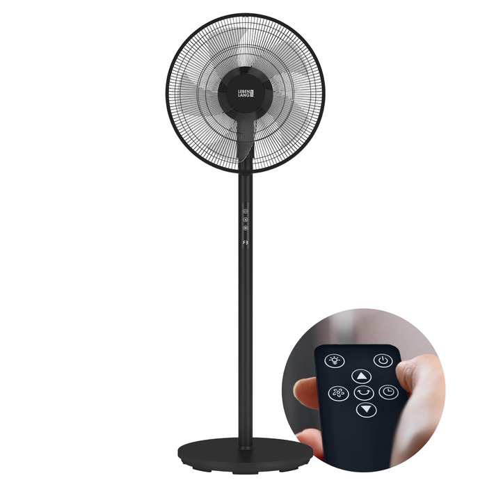 Підлоговий вентилятор LEBENLANG з пультом керування, LED-дисплеєм, 5 режимів, енергозбереження, осциляція, тиха робота, таймер, 60W, чорний