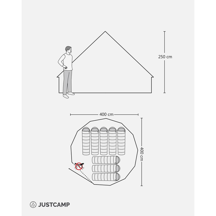 Намет Bell Tipi JUSTCAMP для сімей та груп 8 осіб, сірий - водонепроникний (3000 мм), висока стеля