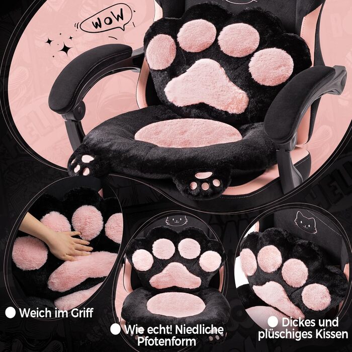 Ігровий крісло Dowinx з підніжкою, комфортний ігровий сідло для ПК, рожево-білий/чорний, для дорослих