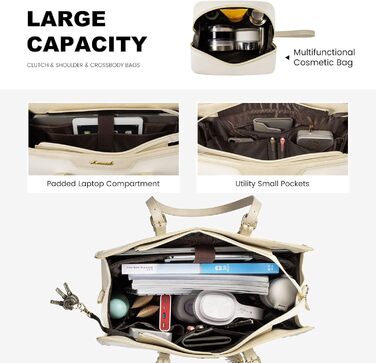 Сумка для ноутбука LOVEVOOK 15.6 дюймів для жінок: велика, на плечі, кросбоді, shopper, з канвасу, елегантна, для офісу, роботи, подорожей (бежева)