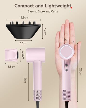 Професійний іонний фен для волосся з дифузором, безщітковий мотор 160 000 об/хв, швидке сушіння, сірий колір