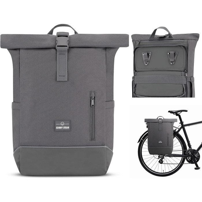 Міські кофри Johnny для багажу жіночі та чоловічі бежеві - Robin Medium Bike - Велосипедна сумка 2 в 1 Рюкзак і сумка для багажу Задня частина - водовідштовхувальна (темно-сірий, поліестер)