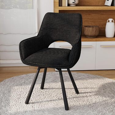 Ессі стільці 4 шт. поворотні 360°, з підлокітниками, металеві ніжки, для їдальні, вітальні, кухні, м'які, оксамитові, бежеві (1 поворотний, чорний)