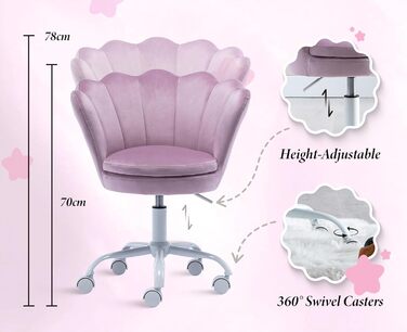 Дитячий стіл для письма Kinder Schreibtischstuhl - регульований, поворотний, з м'якою оббивкою з велюру, квітка, для дівчаток, фіолетовий