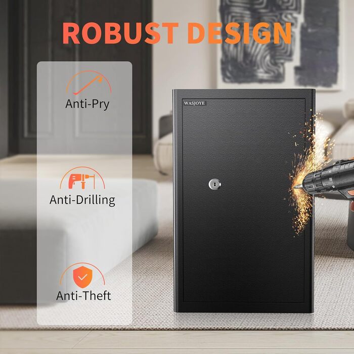 Safe Tresor з ключем WASJOYE: великий настінний сейф для грошей, ювелірних виробів, документів (45x35x31см, 67л)