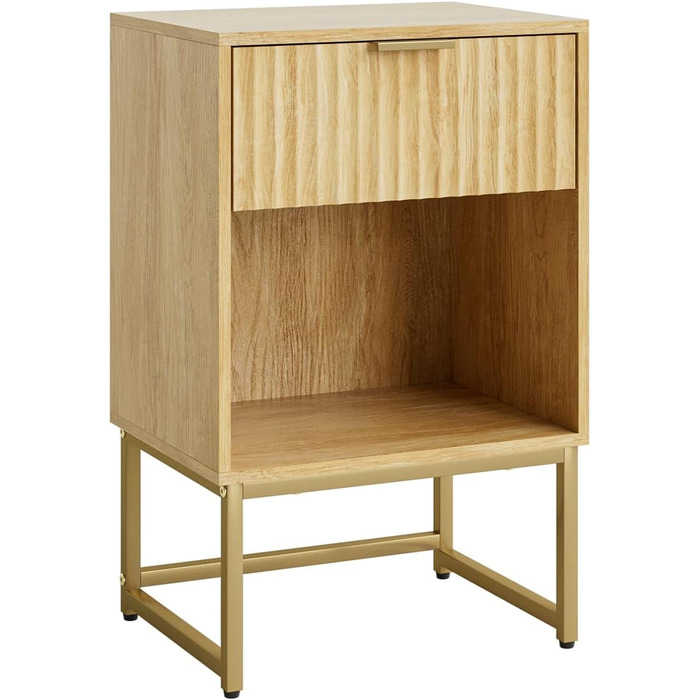 Приліжкові столики з відкритою полицею, журнальний столик для спальні та вітальні (горіх) (40 x 30 x 60 см, фініш з текстурованої дуба)