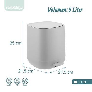 Відро для сміття Relaxdays 5 л з м'яким закриттям